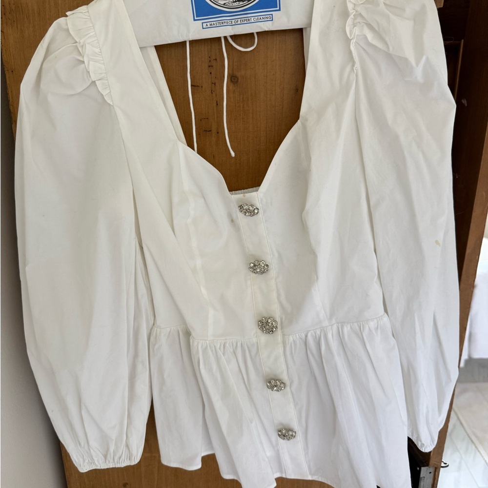 Hill House White Puff Sleeve Peplum Blouse